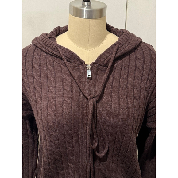 Women's FOREVER 21 Brown Cable Knit Zip-Up Hoodie sweater M - Picture 2 of 10